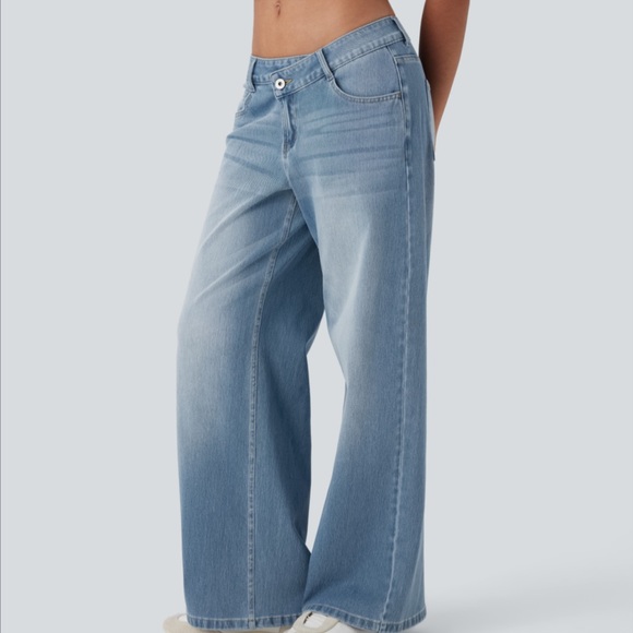 Halara Flex™ Asymmetric Low Rise Zipper Pockets Baggy Wide Leg Casual Jeans - Picture 3 of 16